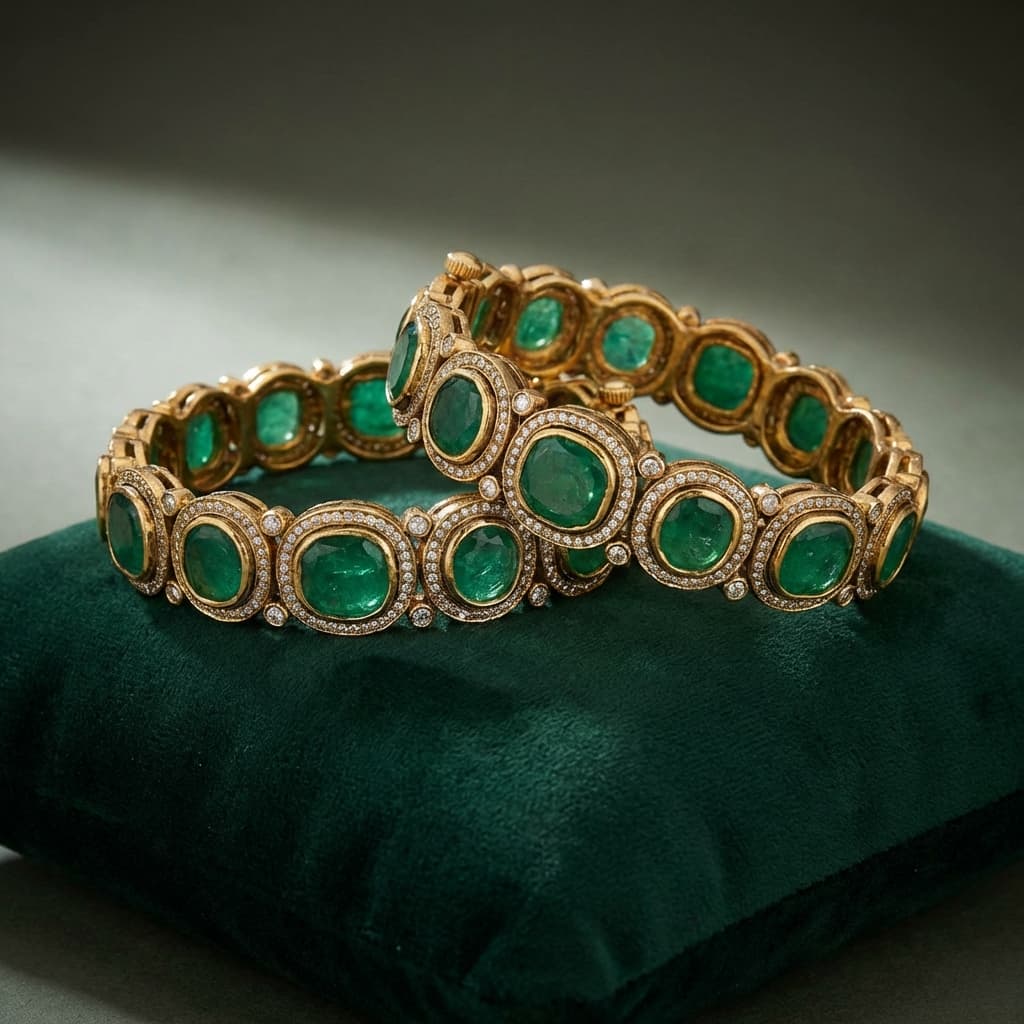 Emerald Polki Statement Bangles